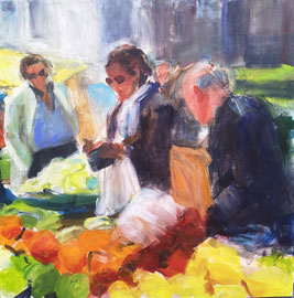 Markt (2024). Acryl auf Leinwand 100x100 cm