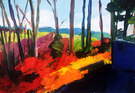 Landschaf "Licht und Schatten" "(2021).  Acryl auf festem Papier 60x80 cm
