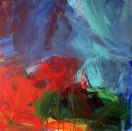 Abstrakt (2024) nach dem Gewitter. Acryl auf Leinwand 100x100 cm