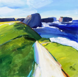 Weg zum Meer (2024). Acryl auf festem Papier 100x100 cm
