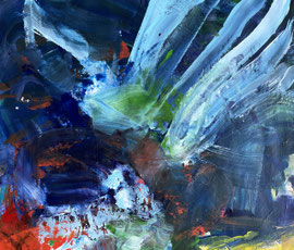 Abstrakt "Wassrfall" (2022). Acryl auf festem Papier 40x60 cm