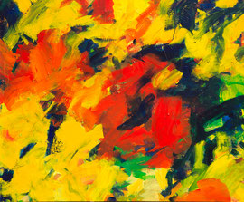 Abstrakt (2018) gelb, rot. Acryl auf Leinwand 100x 120 cm