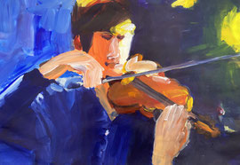 Violinist (2023). Acryl auf festem Papier 40x60 cm