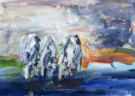 Am Wasser (2023). Acryl auf festem Papier 40x60 cm