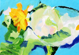Narzisse und Kohl (2021). Acryl auf festem Papier 60x80 cm