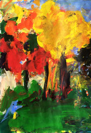 Abstrakte Landschaft "Herbst" (2022). Acryl auf festem Papier 60x40 cm