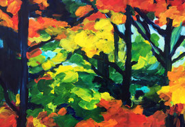 Im Herbstwald (2021). Acryl auf festem Papier 60x80 cm