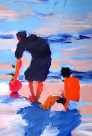 Personen am Strand (2019). Acryl auf festem Papier 80x60cm