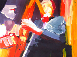 Saxophonspieler (2008). Acryl auf festem Papier 40x60cm