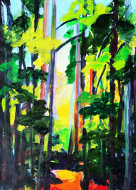 Waldweg (2021). Acryl auf festem Papier 80x60 cm