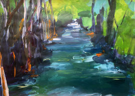 Flusslandschaft (2023). Acryl auf festem Papier 60x80 cm