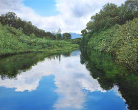 「水のある風景」727×910mm（F30号）パネル、アクリル、油彩　2020年
