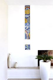 La colonna della gioia, mosaico in vetro e pietre naturali, 22 x 170 cm (Casa privata, Morbio Inferiore - CH)