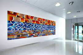 La bilancia, il simbolo e gli elementi, 2009, mosaico in vetro e pietre naturali, 500 x 180 cm (IBSA, Noranco - CH)