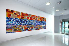 La bilancia, il simbolo e gli elementi, 2009, mosaico in vetro e pietre naturali, 500 x 180 cm. IBSA, Noranco - CH 