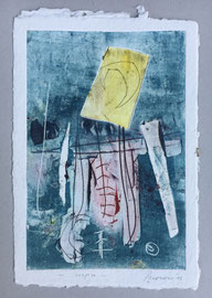 Sospeso, 2013, incisione a olio, 25 x 36 cm. Esemplare unico