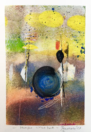 Tempo circolare, 2019, tecnica mista, 12 x 17 cm (cornice bianca 23 x 33 cm)