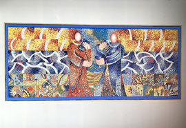 Santi Cosma e Damiano, 2022, mosaico in vetri pregiati, ori e pietre naturali, 342 x 142 cm. IBSA, Noranco - CH 