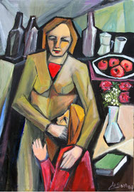 La carezza, 2011.  Olio su tela,  cm. 50 x 70.