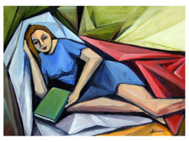 Ragazza straiata, 2013.  Olio su tela,  cm. 70 x 50.