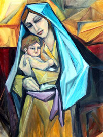 Madonna con bambino, 2011.  Olio su tela,  cm. 50 x 70.