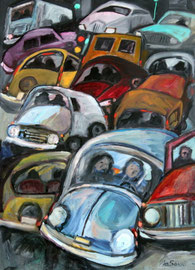 Ingorgo stradale, 2012.  Olio su tela,  cm. 70 x 100.