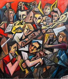 Prove di concerto, 2011.  Olio su tela,  cm.  70 x 80.