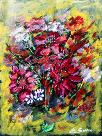 Fiori rossi, 2012. Olio su cartoncino,  cm. 30 x 40.