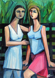 Due amiche nel parco, 2012.. Olio su tela,  cm, 50 x 70.