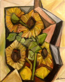 Chitarra e girasoli, 2010.  Olio su tela, cm. 30 x 50.
