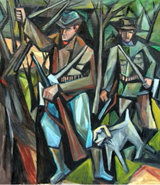 Battuta di caccia, 2011.  Olio su tela,  cm. 70 x 80