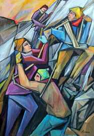 La cordata, 2011.  Olio su tela,  cm. 70 x 100.