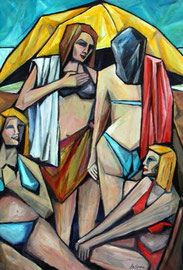 In spiaggia, 2011.  Olio su tela,  cm. 70 x 100.