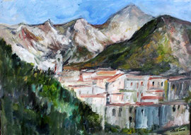 Borgo nelle Apuane, 2013.  Olio su tela  cm. 70 x50.