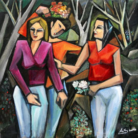 Passeggiata nel bosco, 2012.   Olio su tela,  cm. 70 x 70.