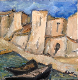 Porticciolo dei pescatori, 2010.  Olio su legno 25 x25.