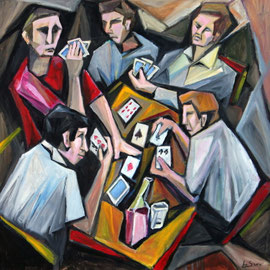 Gioco di carte, 2011.  Olio su tela,  cm. 70 x 70.