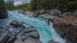 der 'Numa Falls', ein kleiner Wasserfall des Vermilion River im Kootenay-Nationalpark. Er liegt direkt am Highway 93 und ist ein beliebtes Touristenziel.