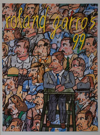 KP 50, Roland Garros -  Tennistunier 1999 - Farboffset  von  Antonio Segui, Blattgrösse 74,5 x 57 cm; Preis = 38,- EUR