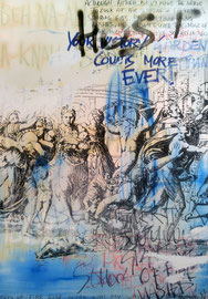 Untitled (the massacre) mixed media on canvas, 200x140cm, 2015