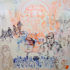 Delhi delight, 200x200cm mixed media on canvas, 2012