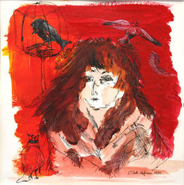 Im Käfig, 30 x 30 cm, Mischtechnik auf Papier, 2007