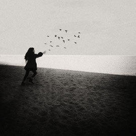 Bird's flying! digital noir et blanc