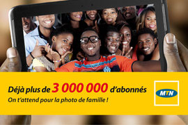 Campagne: 3 000 000 d'abonnées, Directeur artistique: Bibi benzo, Photographe: Zacharie Ngnogue, Agence: MW DDB, Client: MTN Guinnée