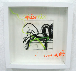 >>o. T.<<, Ink, Glass Color and Paper on glass, in glass, Frame 25 x 25 cm, 2013