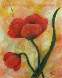 Rote Blume, Acryl, Sand und Papier auf Leinwand, 80x100, 2009