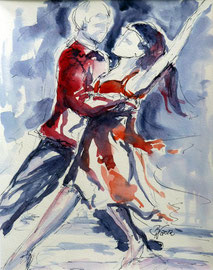 Tango rot-blau, Aquarell, Tinte, 24x32, 2012