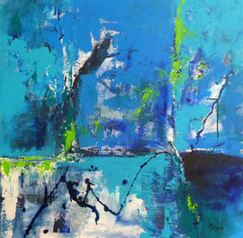 Blau mit Grün 1, Mixed Media auf Leinwand, 80x80, 2013