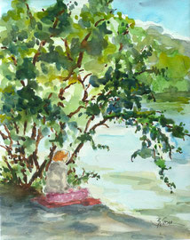 Pause am Schlachtensee, Aquarell, 24x32, 2011