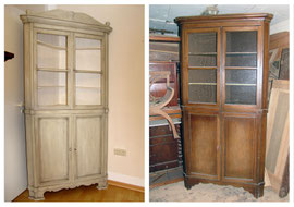 Biedermeier Eckschrank mit duffer Fassung in Grau